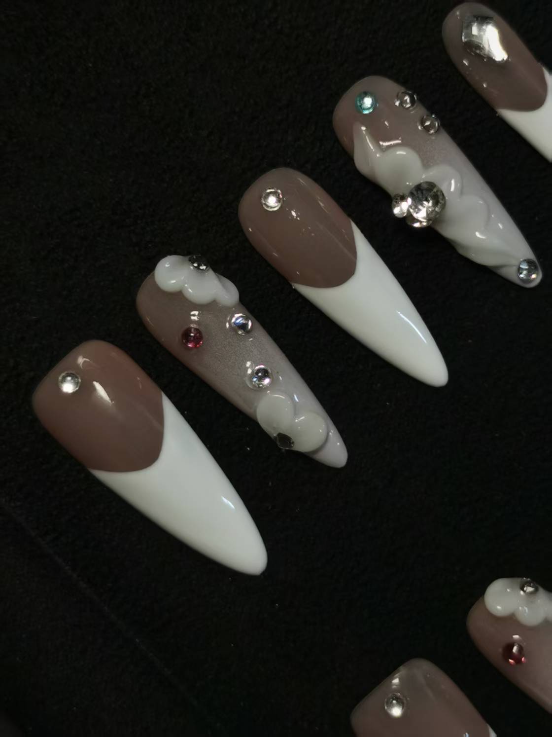 Handmade Acrylic 3D Flower Metallic Press on nails coffin stiletto reusable durable NO:1003