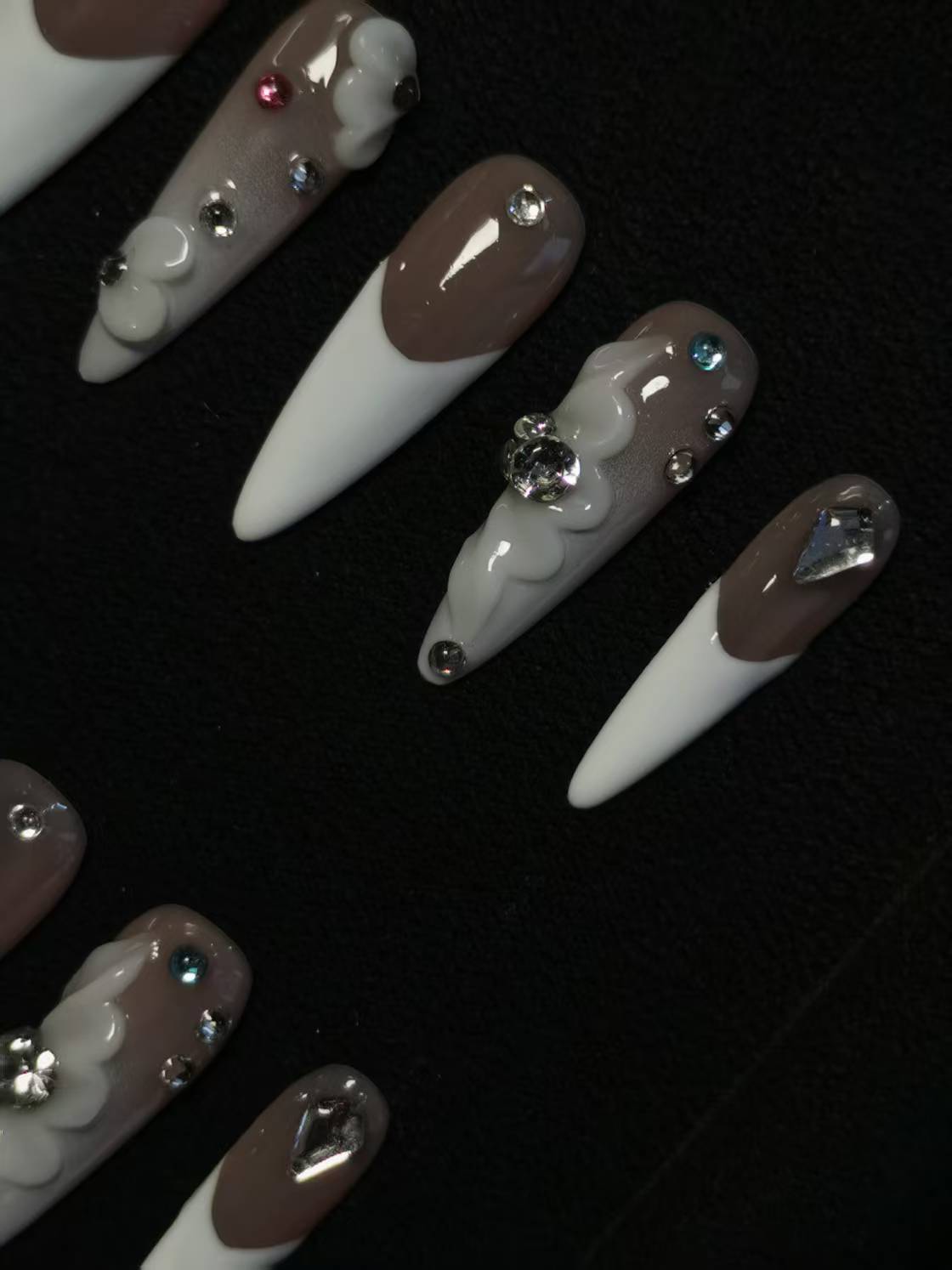 Handmade Acrylic 3D Flower Metallic Press on nails coffin stiletto reusable durable NO:1003