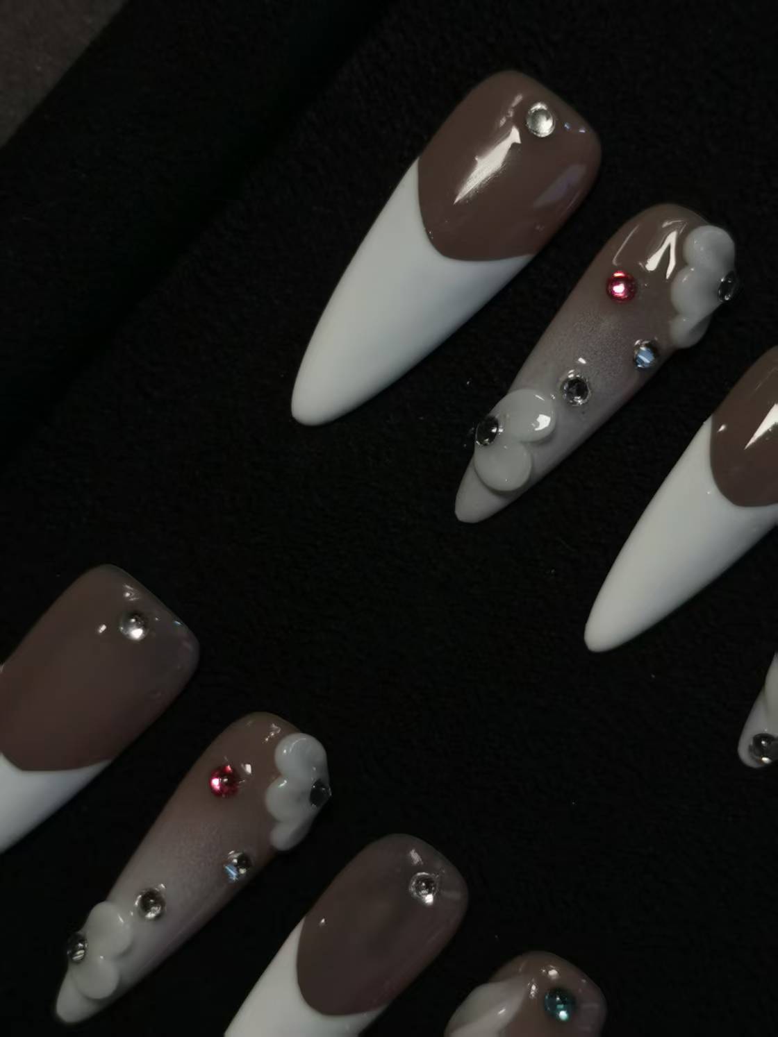 Handmade Acrylic 3D Flower Metallic Press on nails coffin stiletto reusable durable NO:1003