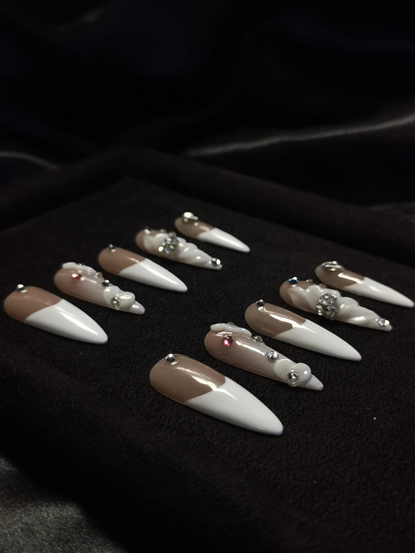 Handmade Acrylic 3D Flower Metallic Press on nails coffin stiletto reusable durable NO:1003