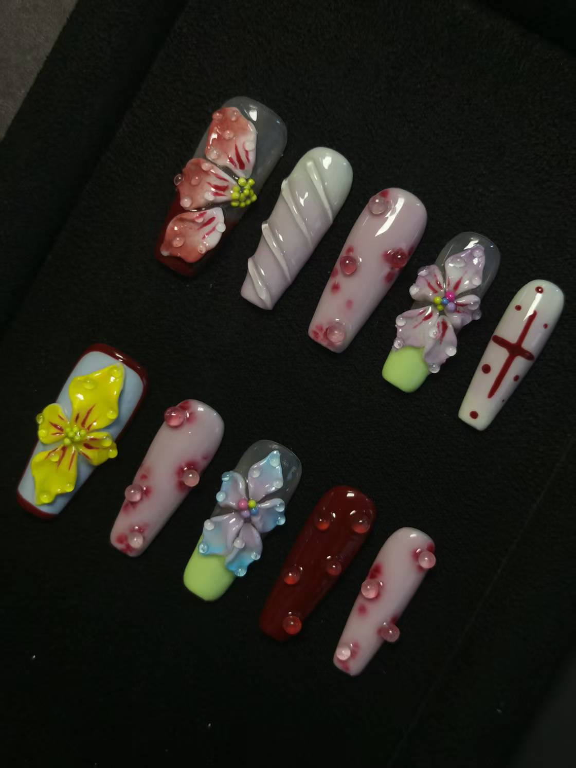 NO:1037 Acrylic 3D Flower Garden Design Press on nails square coffin stiletto reusable durable trendy 2025