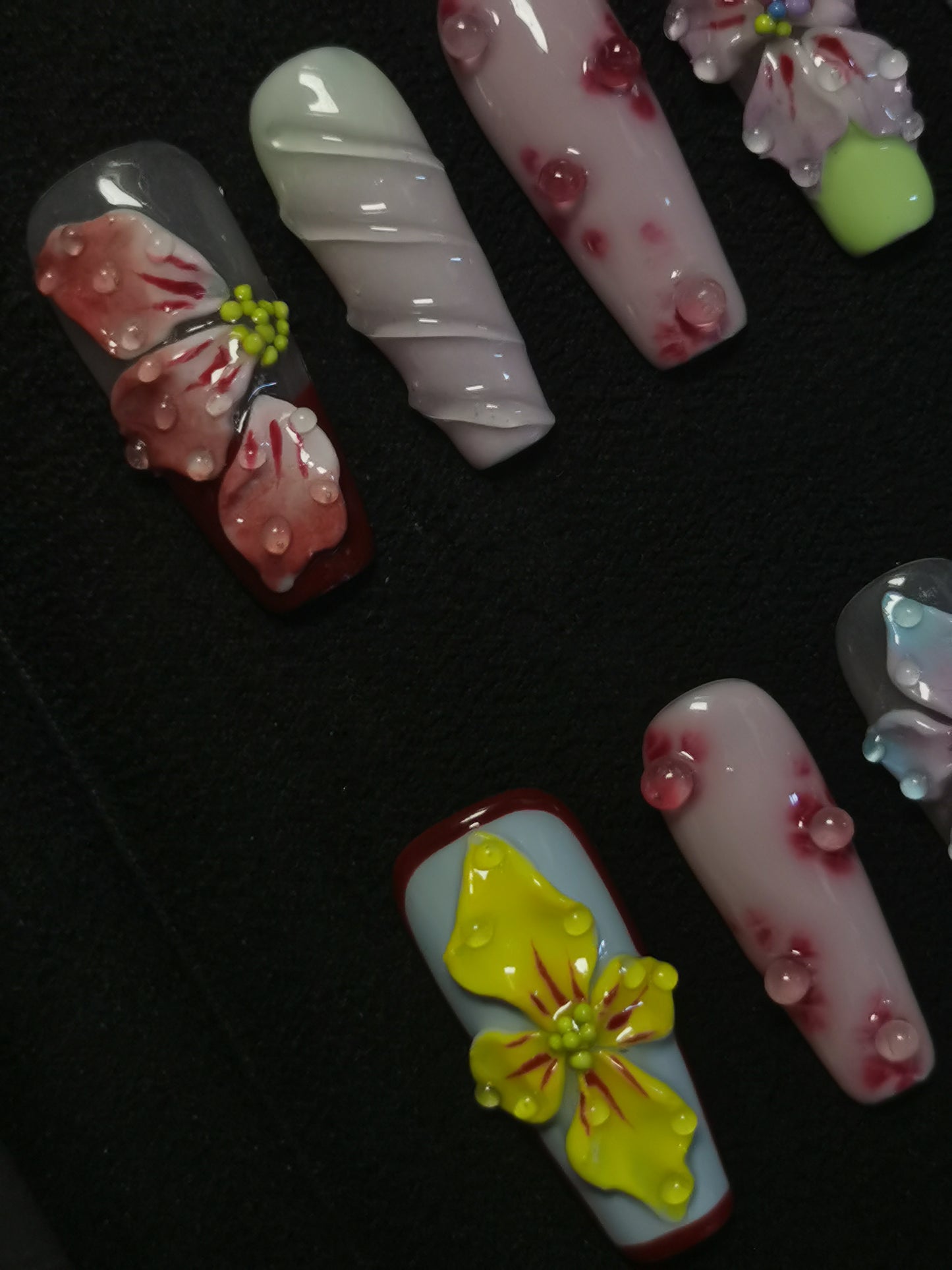 NO:1037 Acrylic 3D Flower Garden Design Press on nails square coffin stiletto reusable durable trendy 2025