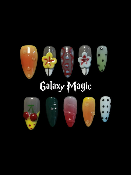 NO:1039 Acrylic 3D Flower Garden Design Press on nails Almond reusable durable trendy 2025