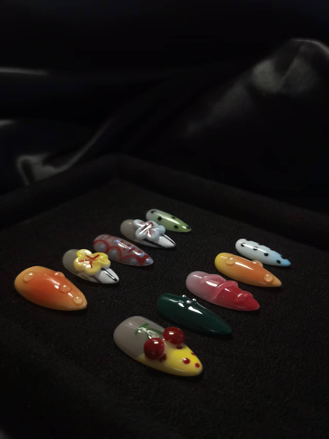 NO:1039 Acrylic 3D Flower Garden Design Press on nails Almond reusable durable trendy 2025