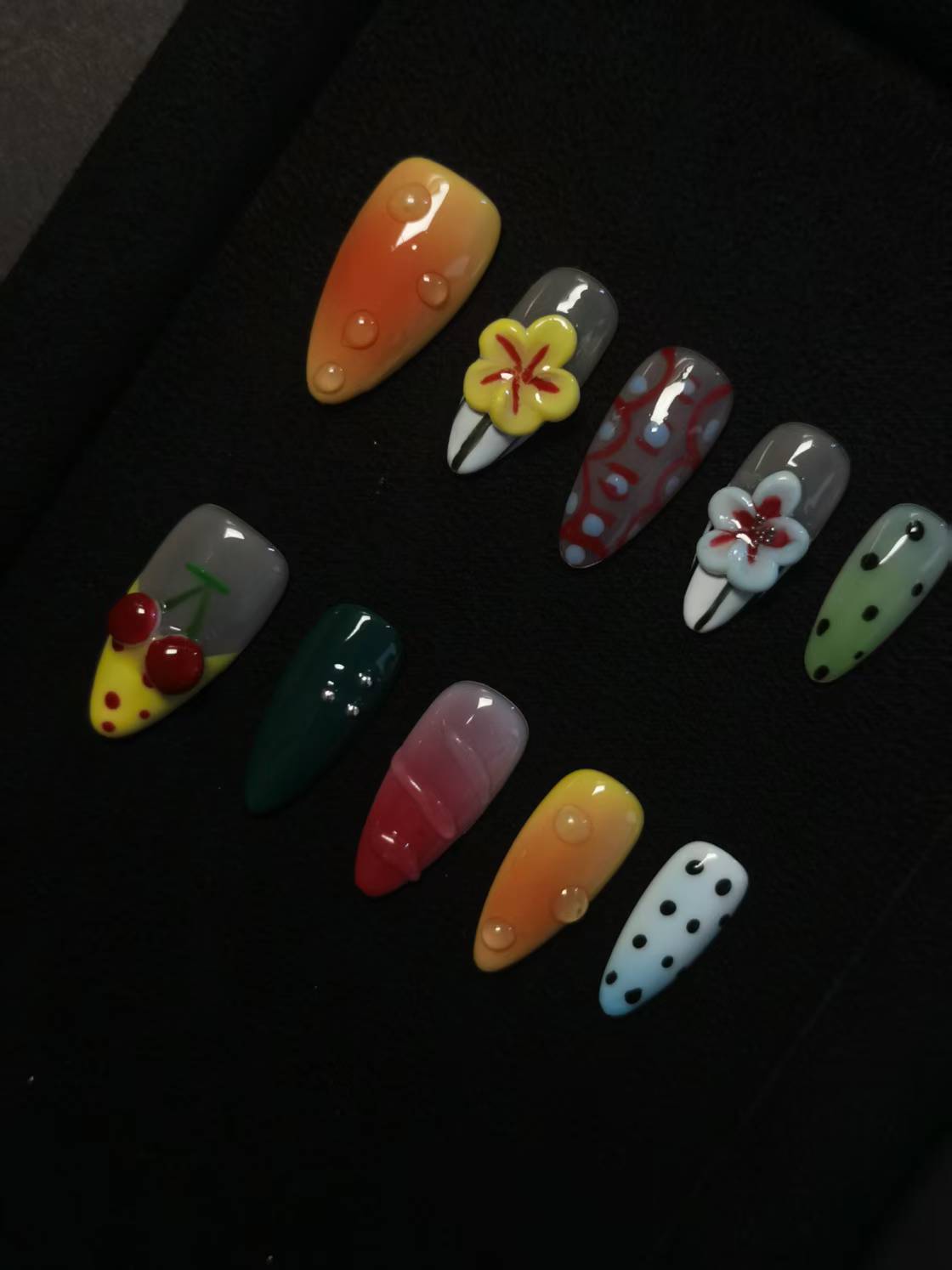 NO:1039 Acrylic 3D Flower Garden Design Press on nails Almond reusable durable trendy 2025