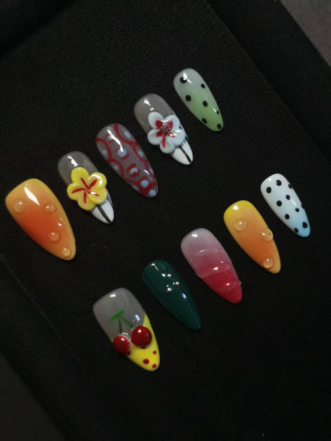 NO:1039 Acrylic 3D Flower Garden Design Press on nails Almond reusable durable trendy 2025