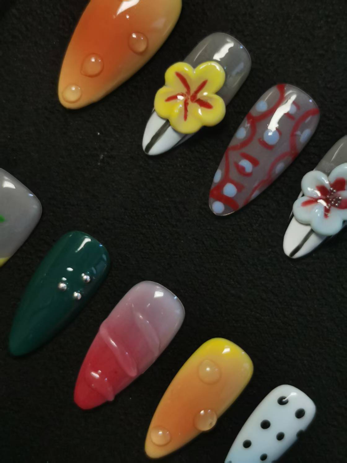 NO:1039 Acrylic 3D Flower Garden Design Press on nails Almond reusable durable trendy 2025