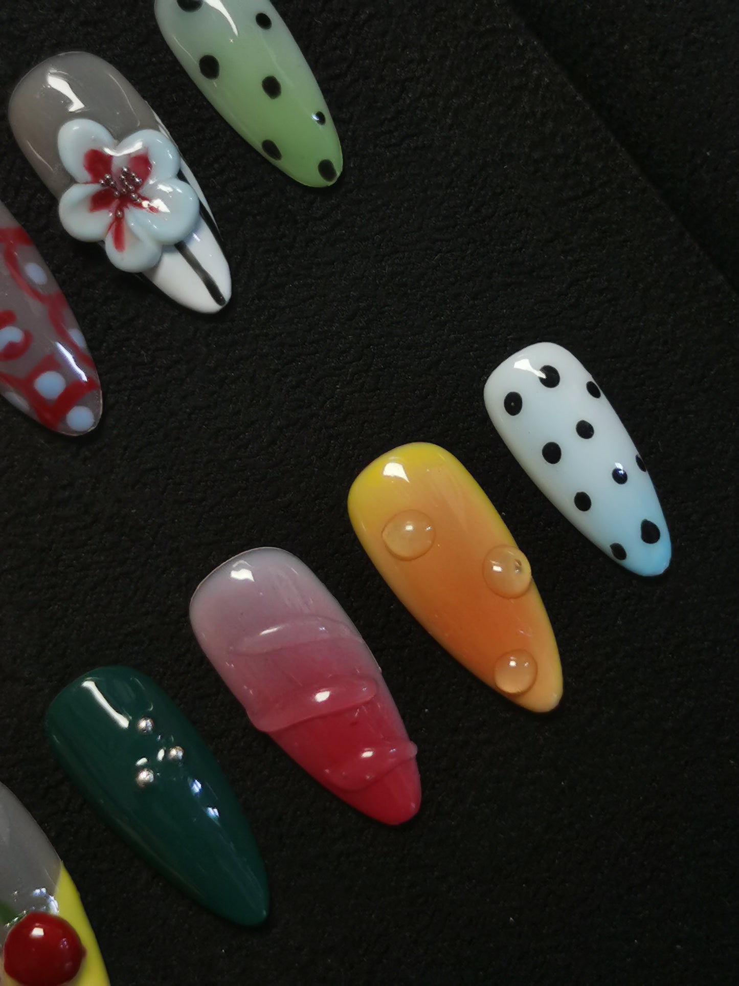 NO:1039 Acrylic 3D Flower Garden Design Press on nails Almond reusable durable trendy 2025