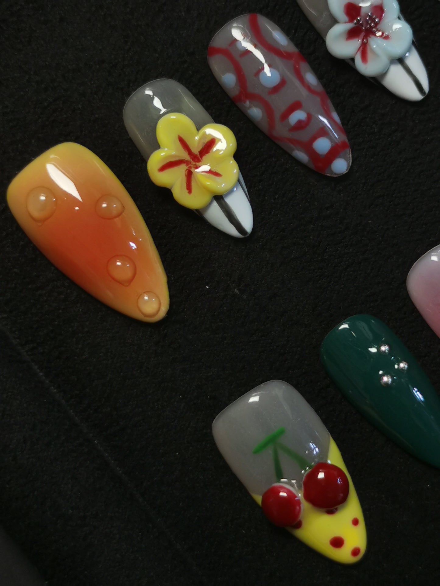 NO:1039 Acrylic 3D Flower Garden Design Press on nails Almond reusable durable trendy 2025