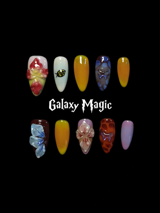 NO:1040 Acrylic 3D Flower Garden Design Press on nails Almond reusable durable trendy 2025
