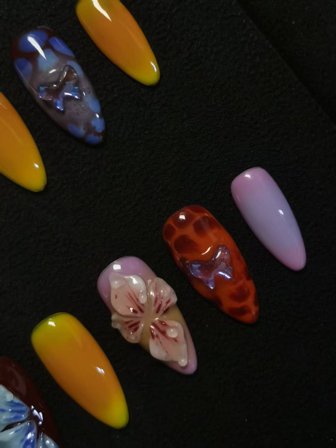 NO:1040 Acrylic 3D Flower Garden Design Press on nails Almond reusable durable trendy 2025