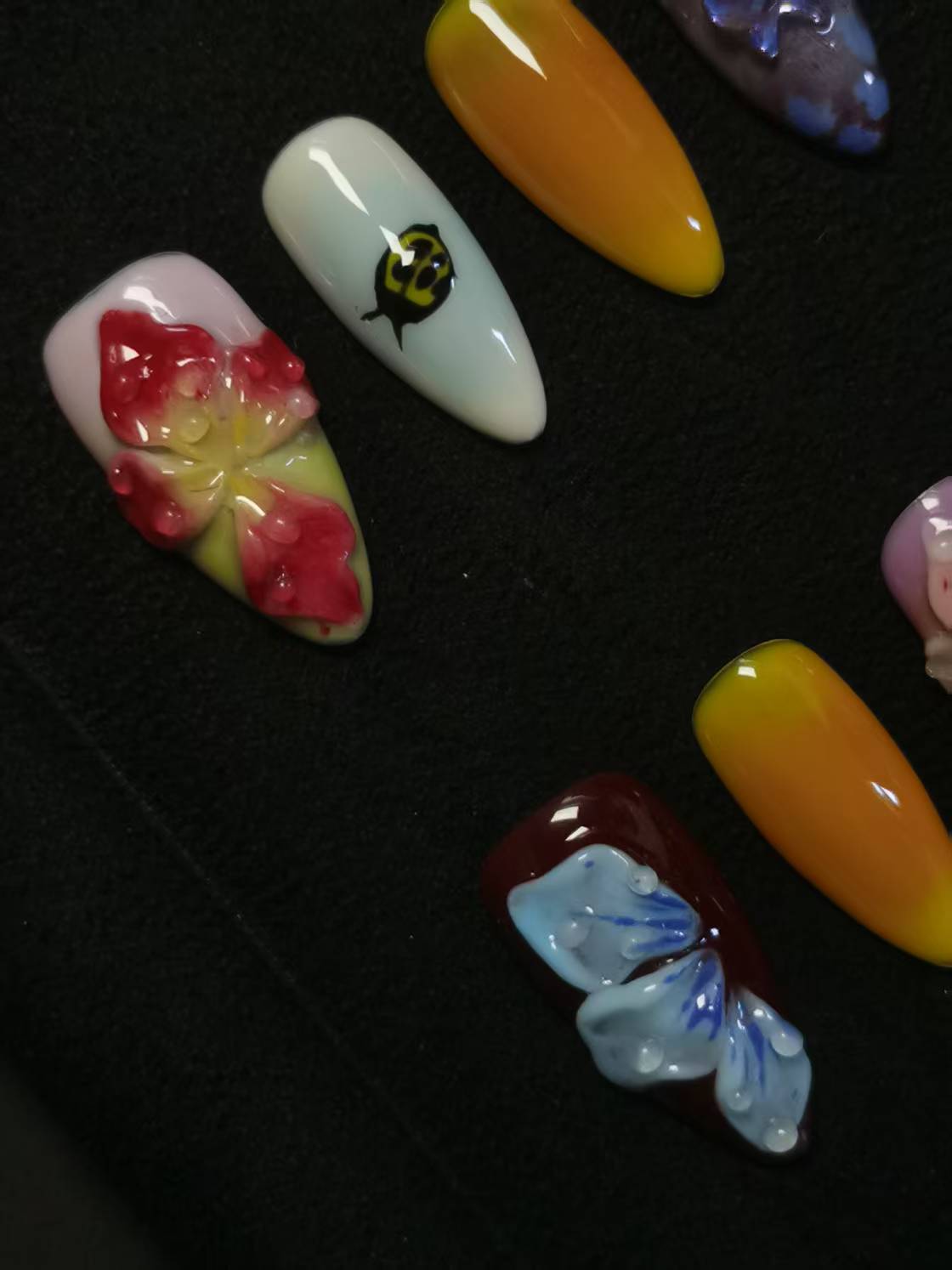 NO:1040 Acrylic 3D Flower Garden Design Press on nails Almond reusable durable trendy 2025