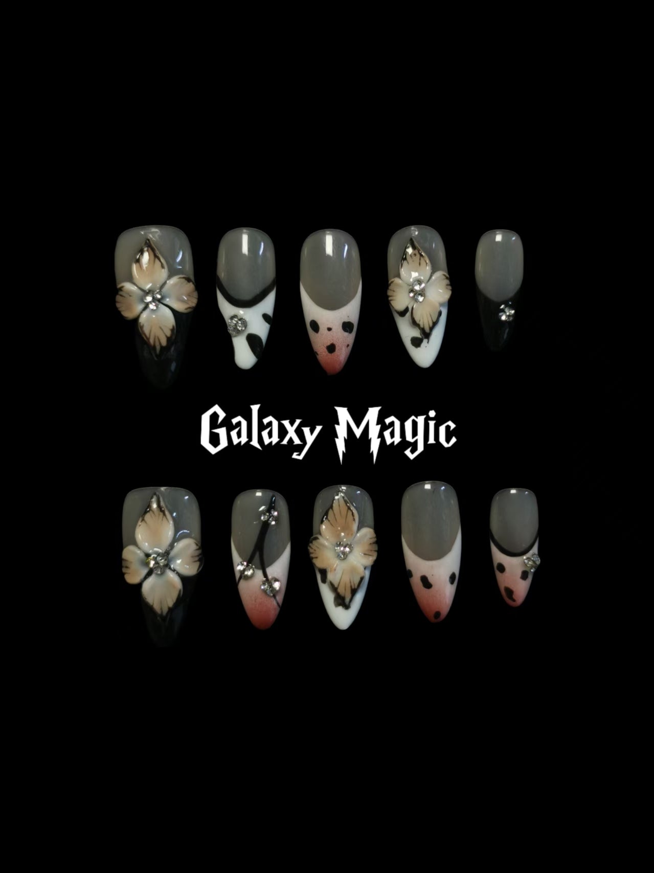 NO:1041 Acrylic 3D Flower Garden Design Press on nails Almond reusable durable trendy 2025