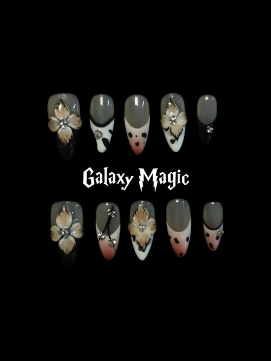 NO:1041 Acrylic 3D Flower Garden Design Press on nails Almond reusable durable trendy 2025