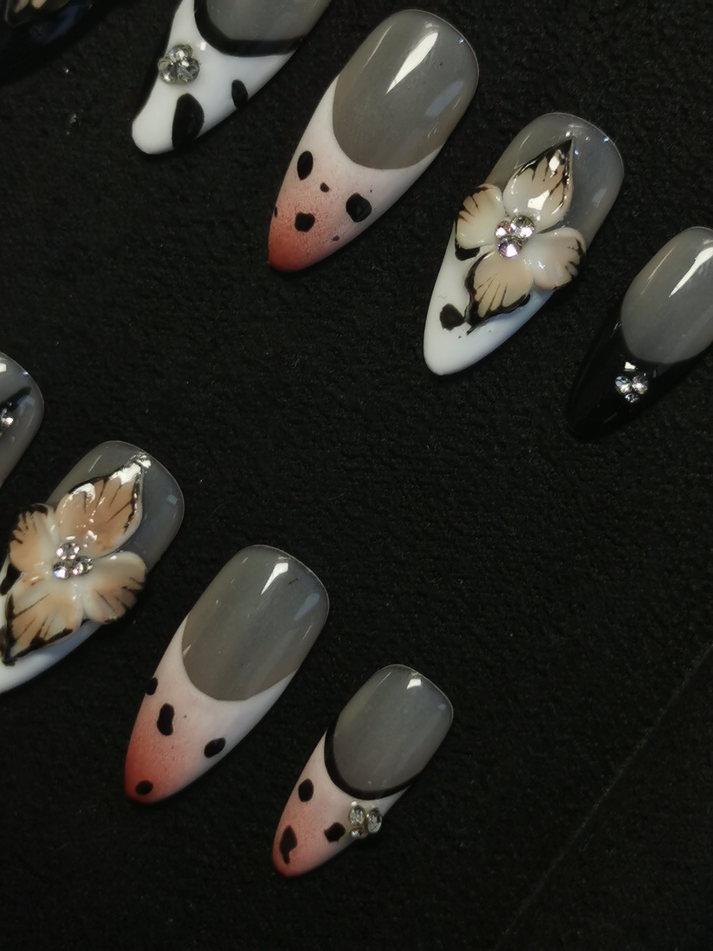 NO:1041 Acrylic 3D Flower Garden Design Press on nails Almond reusable durable trendy 2025