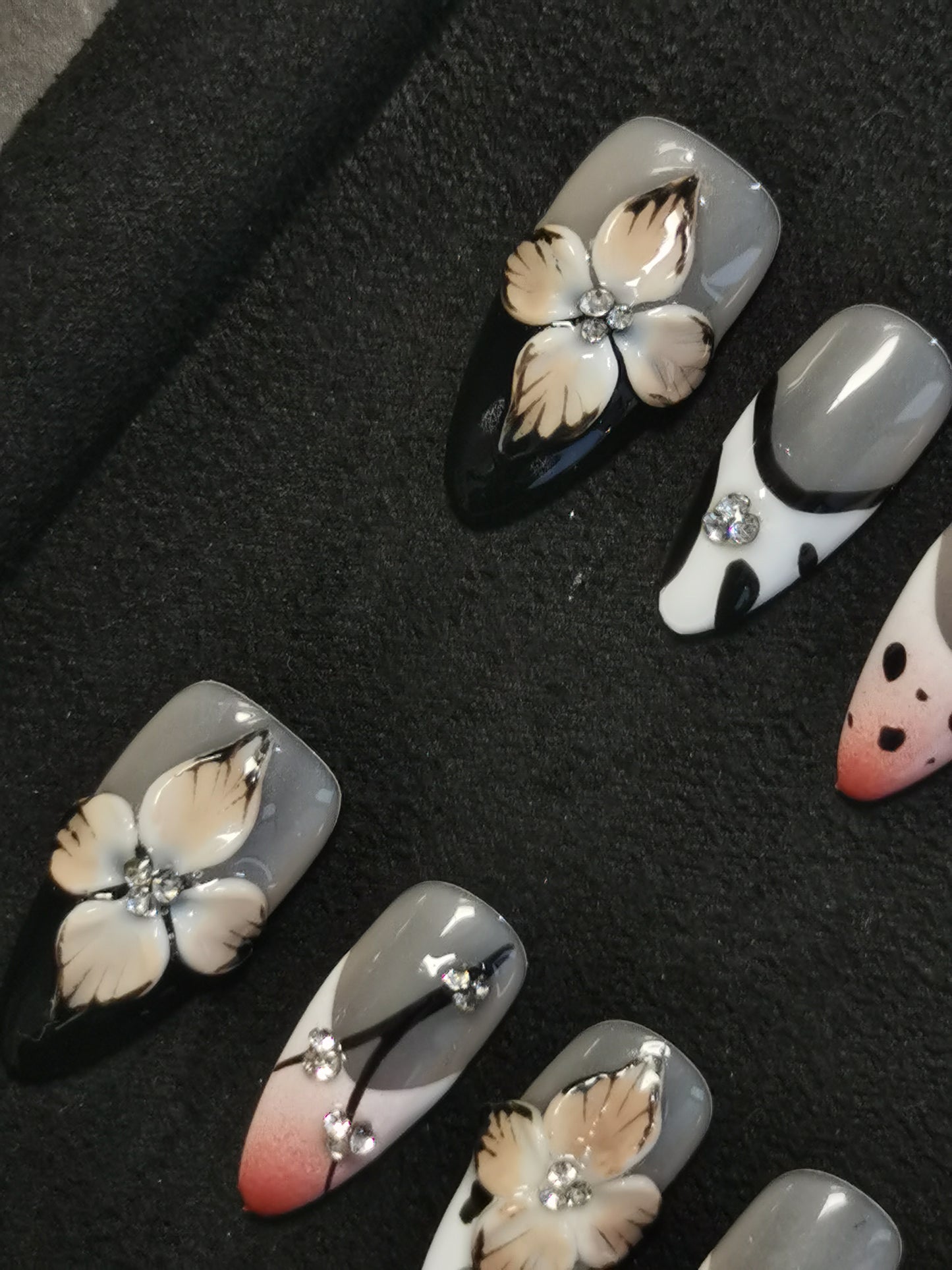 NO:1041 Acrylic 3D Flower Garden Design Press on nails Almond reusable durable trendy 2025
