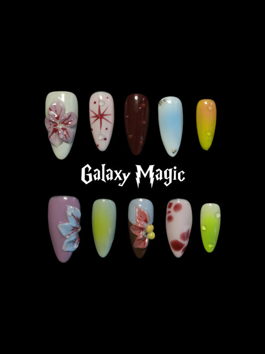 NO:1042 Acrylic 3D Flower Garden Design Press on nails Almond reusable durable trendy 2025