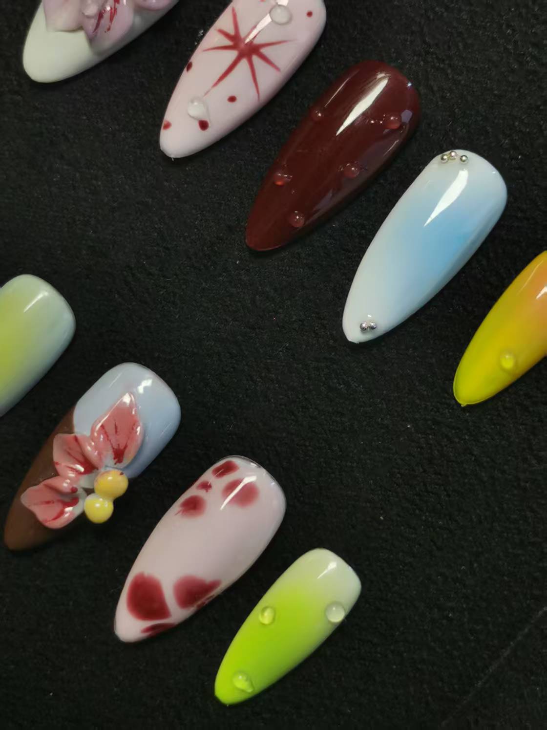 NO:1042 Acrylic 3D Flower Garden Design Press on nails Almond reusable durable trendy 2025