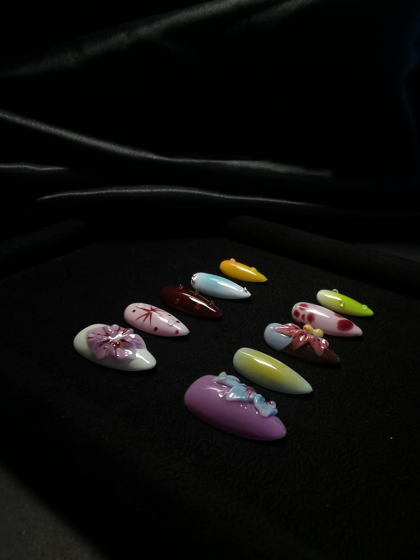NO:1042 Acrylic 3D Flower Garden Design Press on nails Almond reusable durable trendy 2025