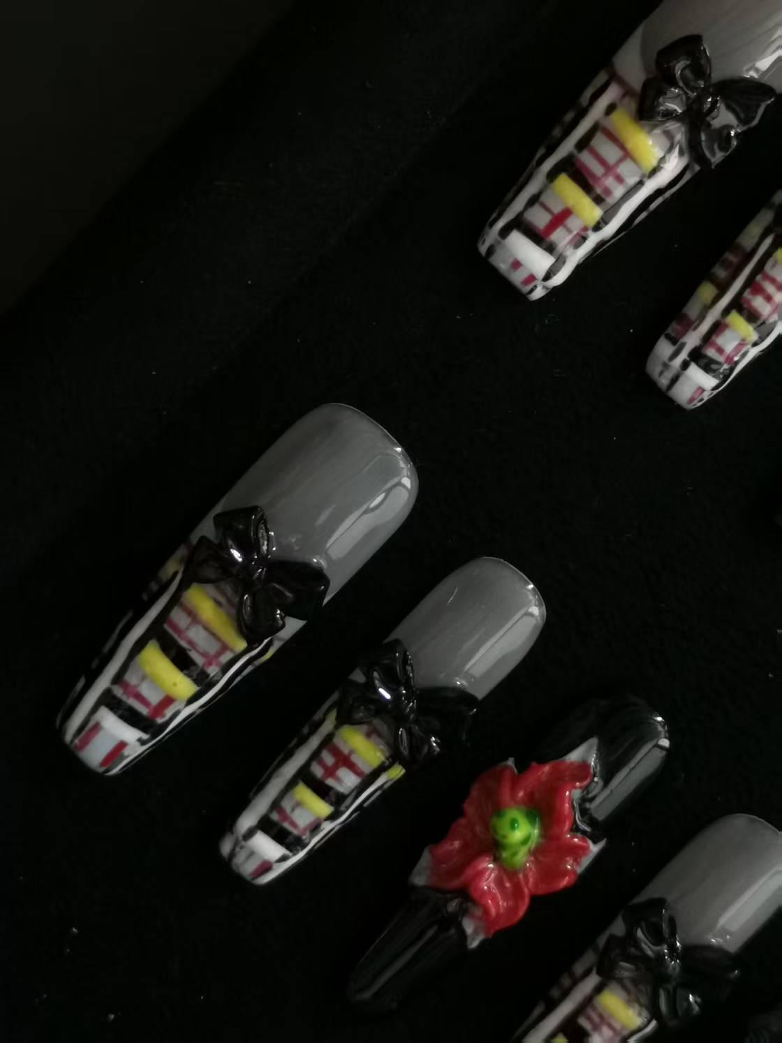 NO:1023 Acrylic 3D Flower bowknot Press on nails coffin square stiletto reusable durable trendy 2025