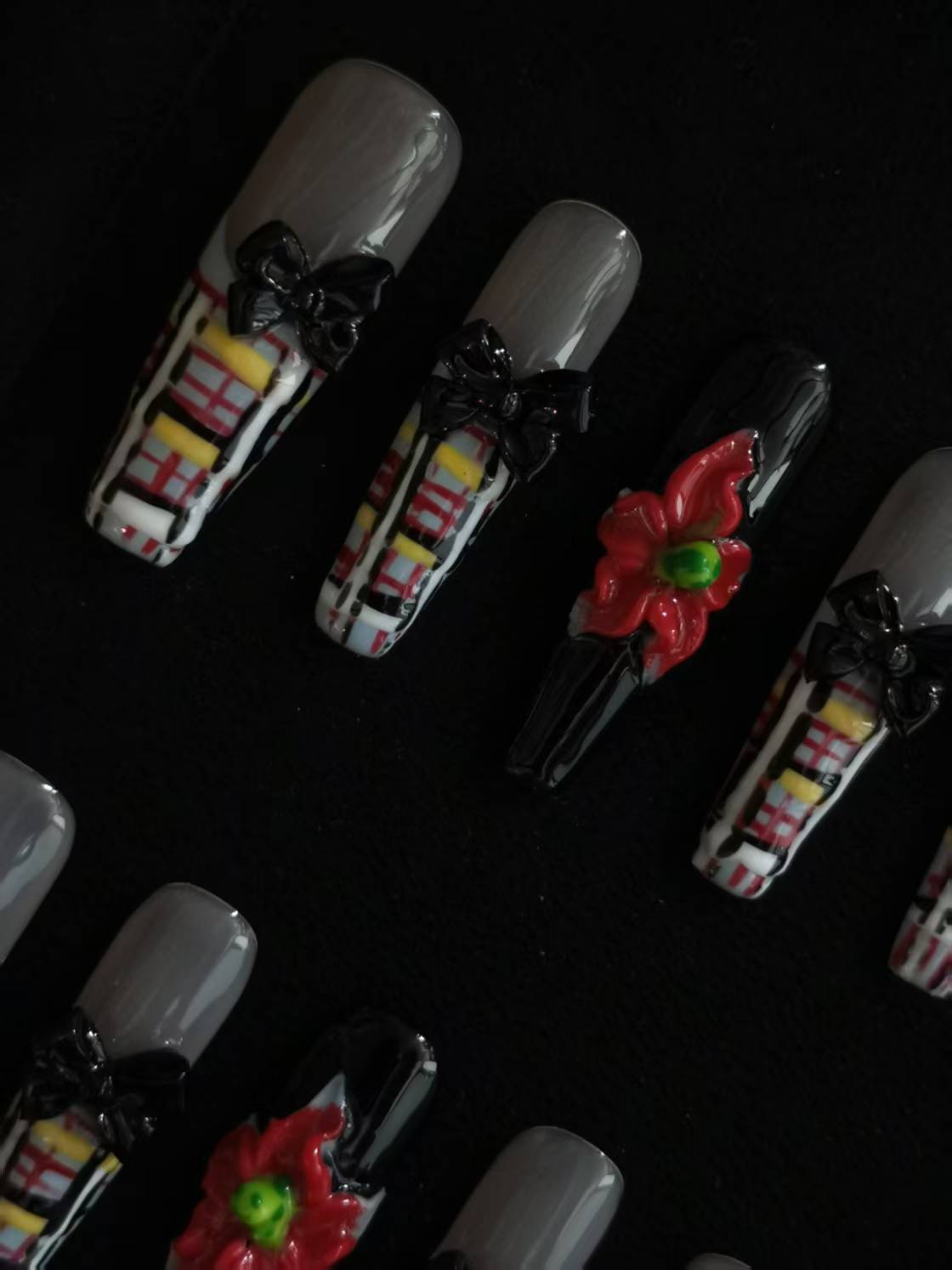 NO:1023 Acrylic 3D Flower bowknot Press on nails coffin square stiletto reusable durable trendy 2025