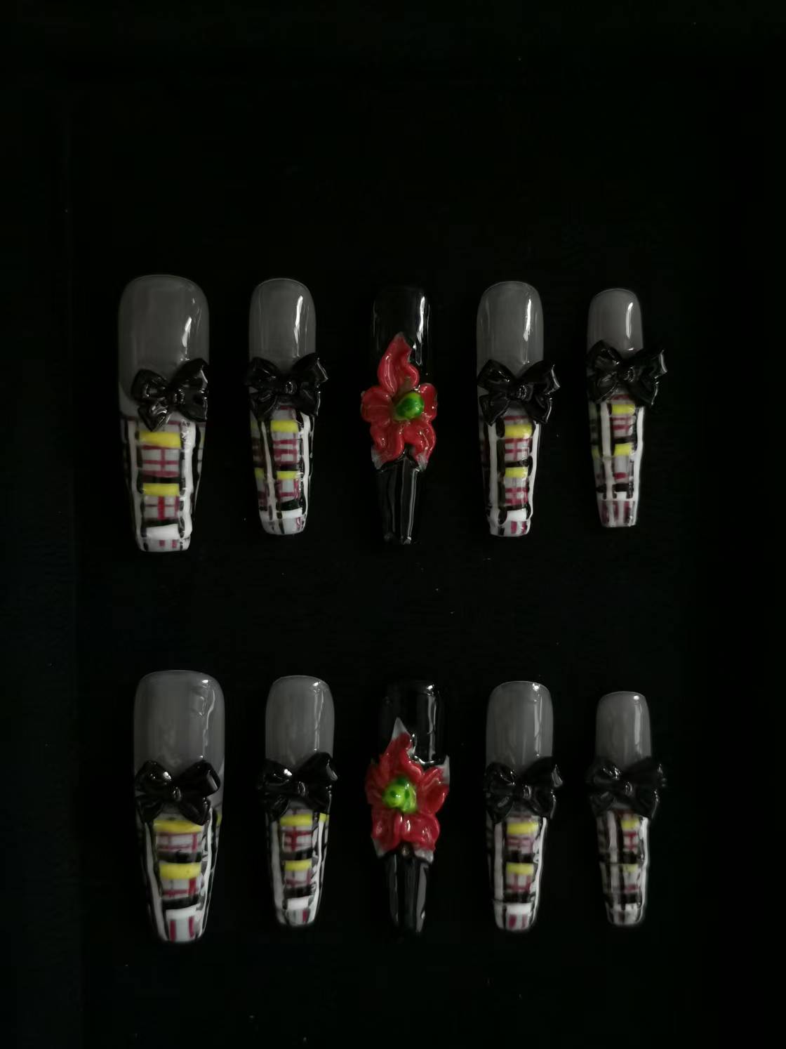 NO:1023 Acrylic 3D Flower bowknot Press on nails coffin square stiletto reusable durable trendy 2025