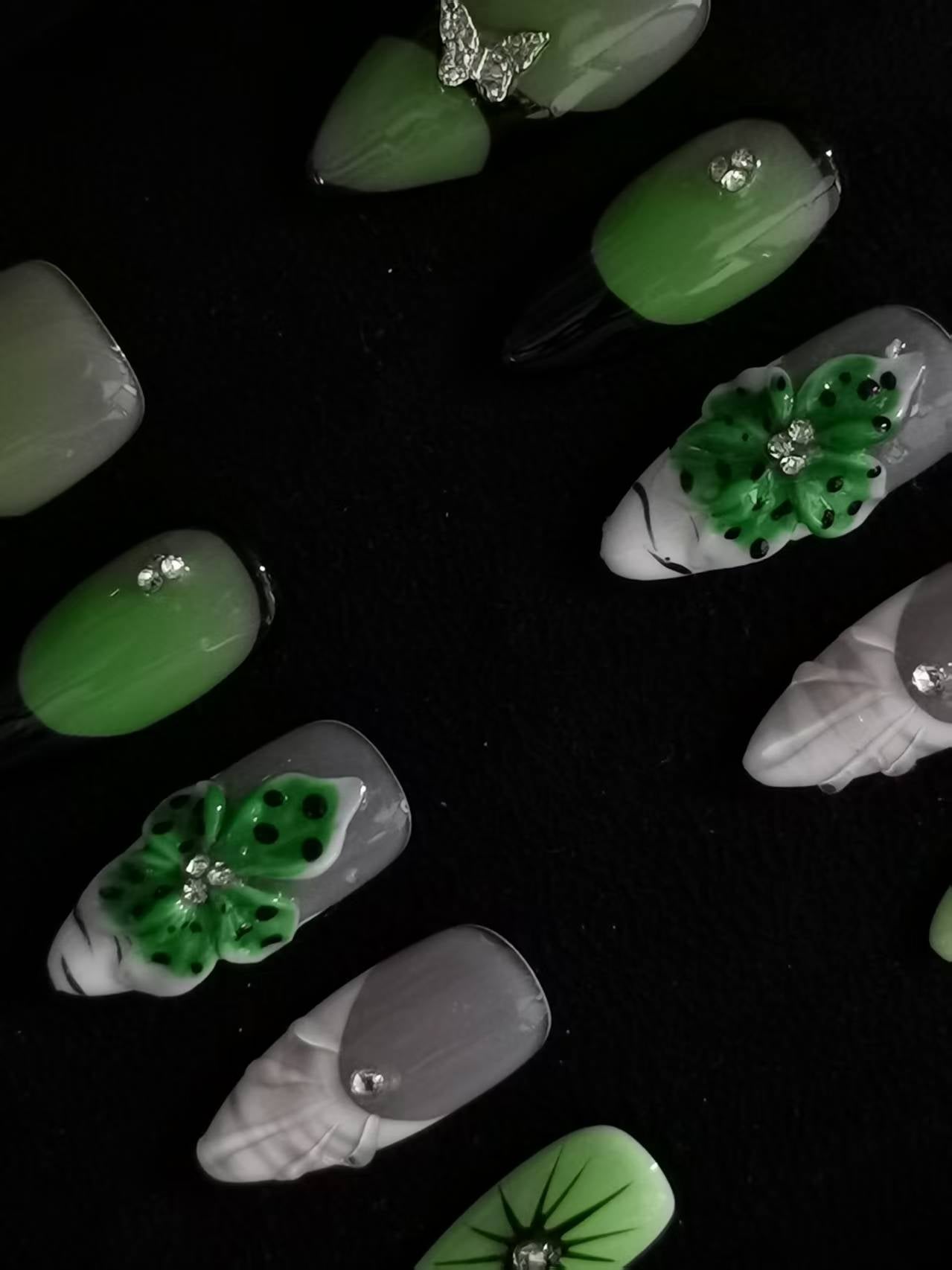NO:1045 Acrylic 3D Flower Press on nails almond reusable durable trendy 2025