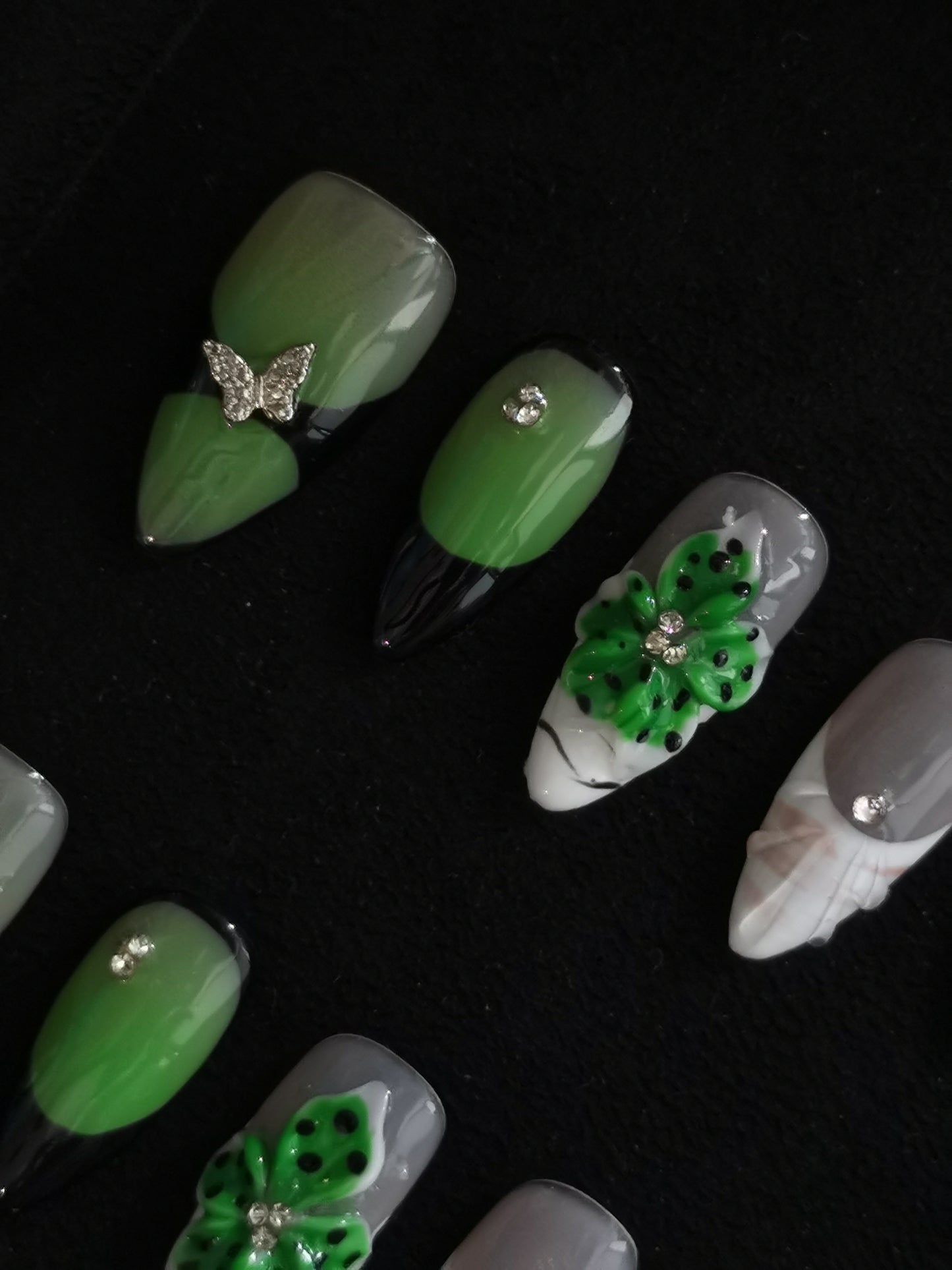 NO:1045 Acrylic 3D Flower Press on nails almond reusable durable trendy 2025
