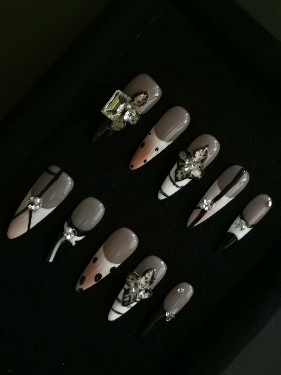 NO:1044 Acrylic 3D Flower Press on nails short square stilleto coffin reusable durable trendy 2025