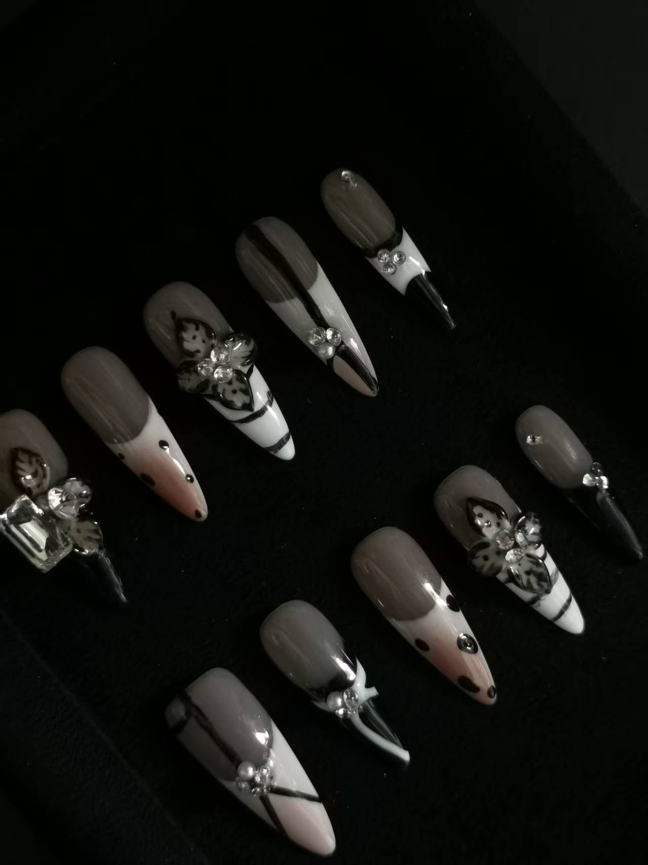 NO:1044 Acrylic 3D Flower Press on nails short square stilleto coffin reusable durable trendy 2025