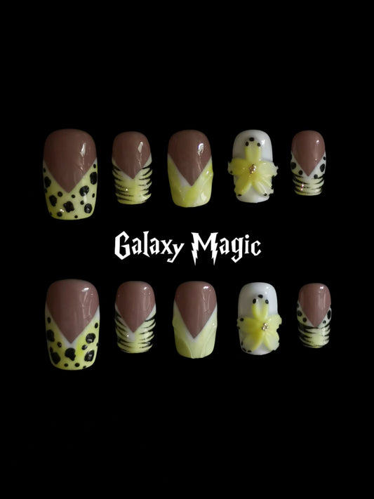 NO:1043 Acrylic 3D Flower Press on nails short square reusable durable trendy 2025