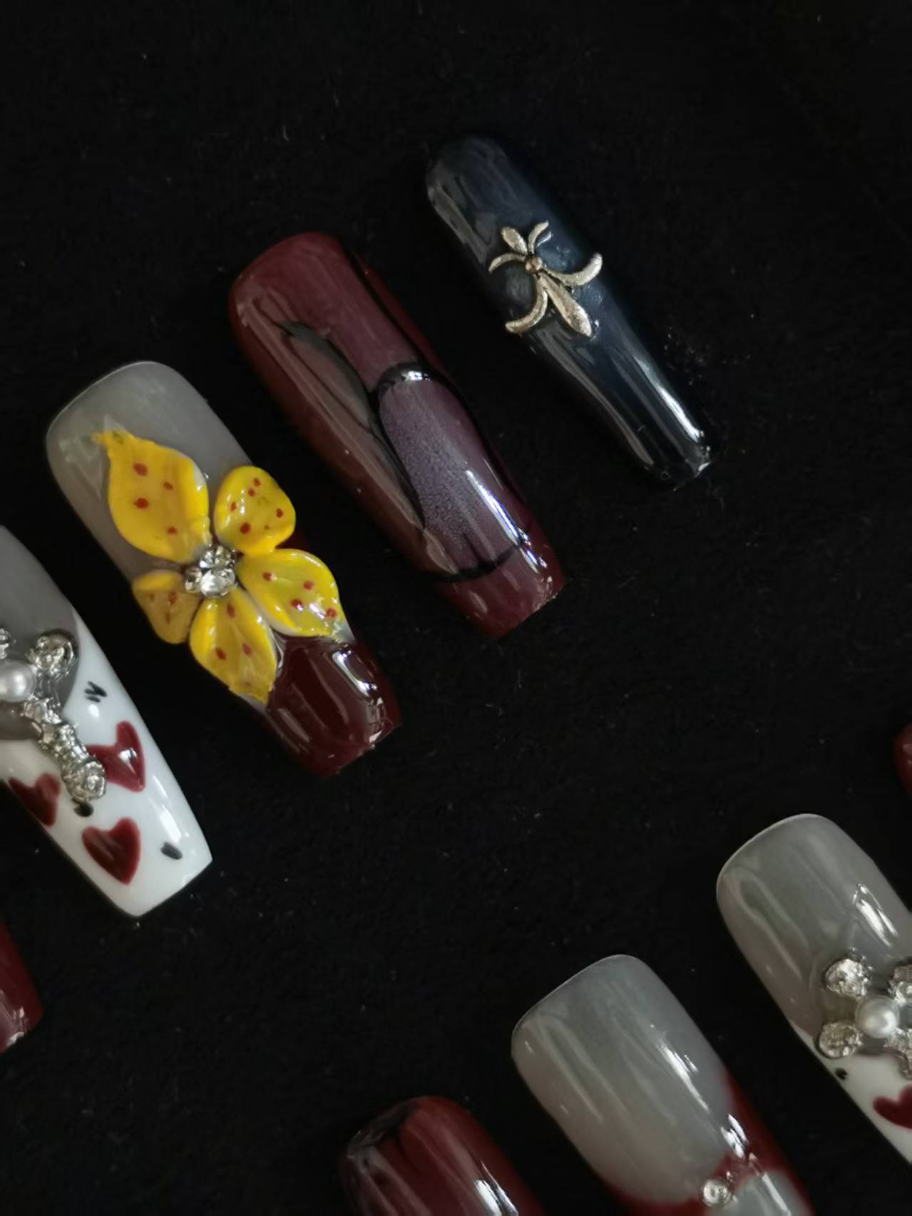 Handmade Acrylic 3D Flower design Press on nails coffin square stiletto reusable durable NO:1020