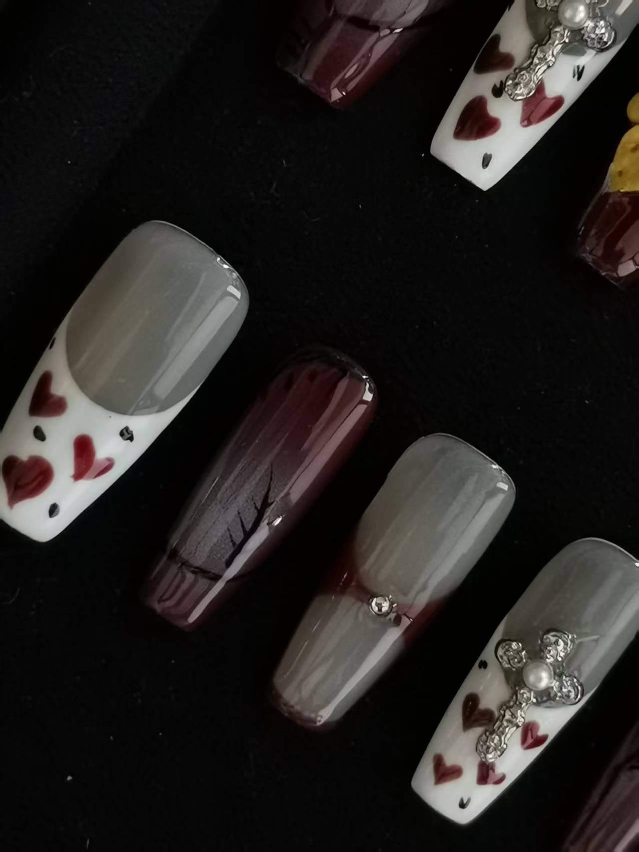 Handmade Acrylic 3D Flower design Press on nails coffin square stiletto reusable durable NO:1020