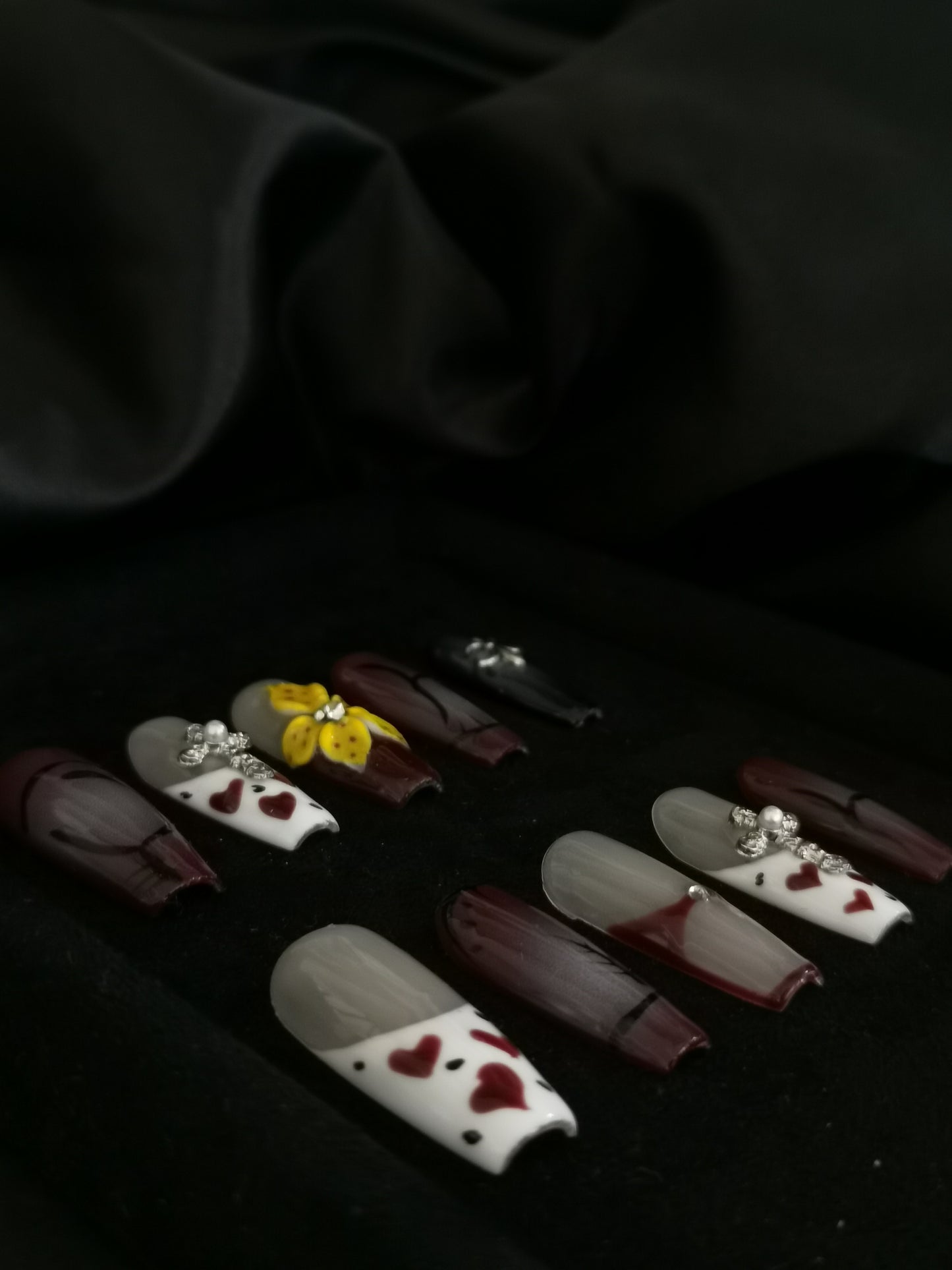 Handmade Acrylic 3D Flower design Press on nails coffin square stiletto reusable durable NO:1020