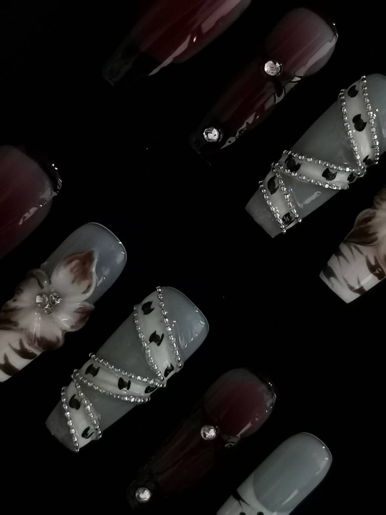 NO:1012 Acrylic 3D Flower Belt design Press on nails coffin square stiletto reusable durable trendy 2025