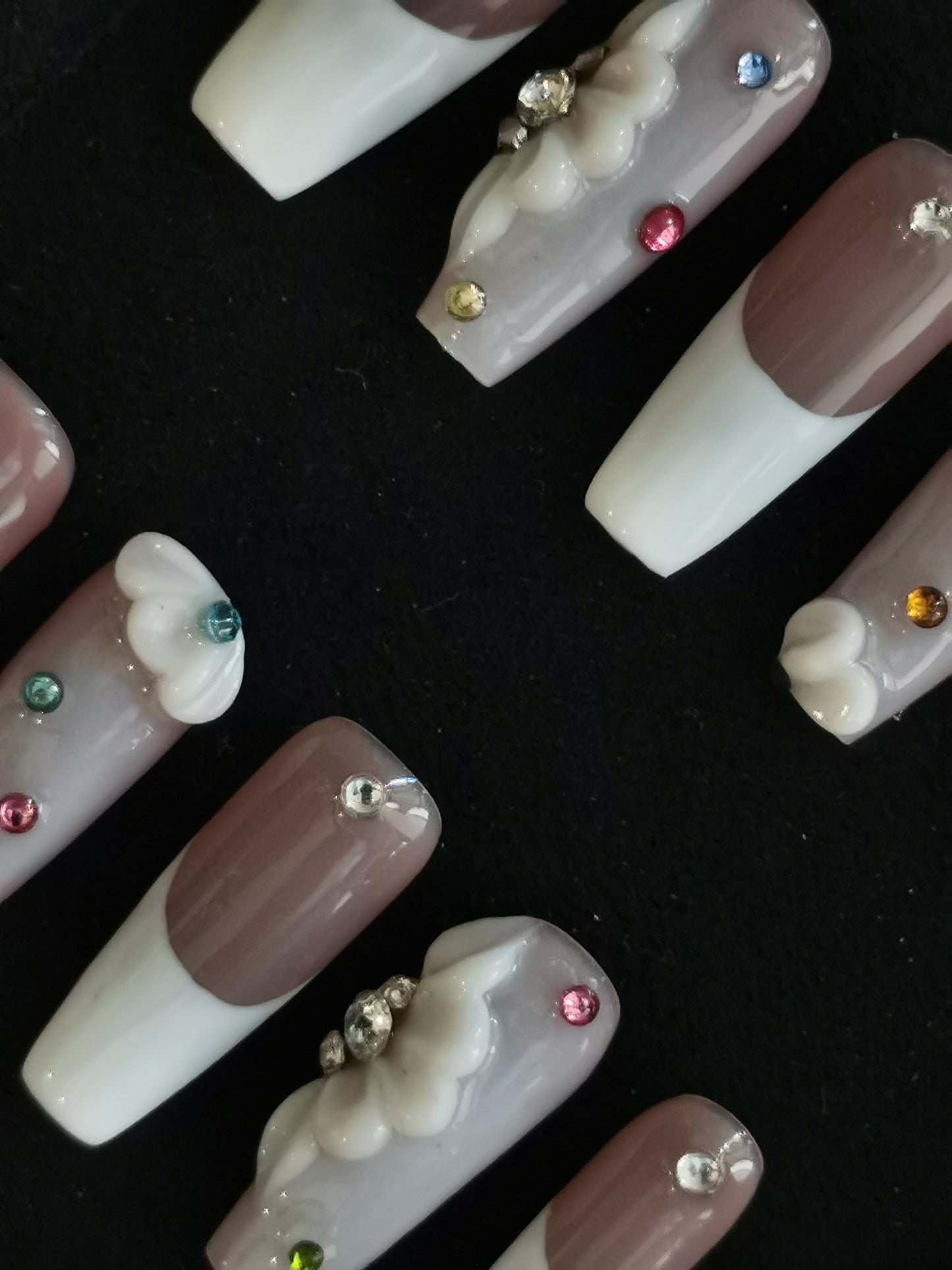 Handmade Acrylic 3D Flower Metallic Press on nails coffin stiletto reusable durable NO:1003