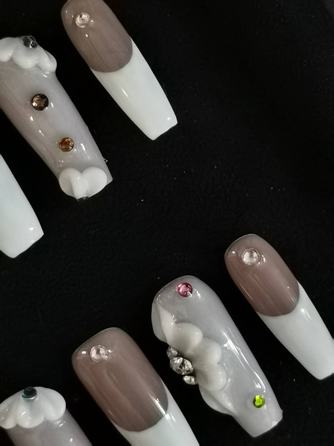 Handmade Acrylic 3D Flower Metallic Press on nails coffin stiletto reusable durable NO:1003