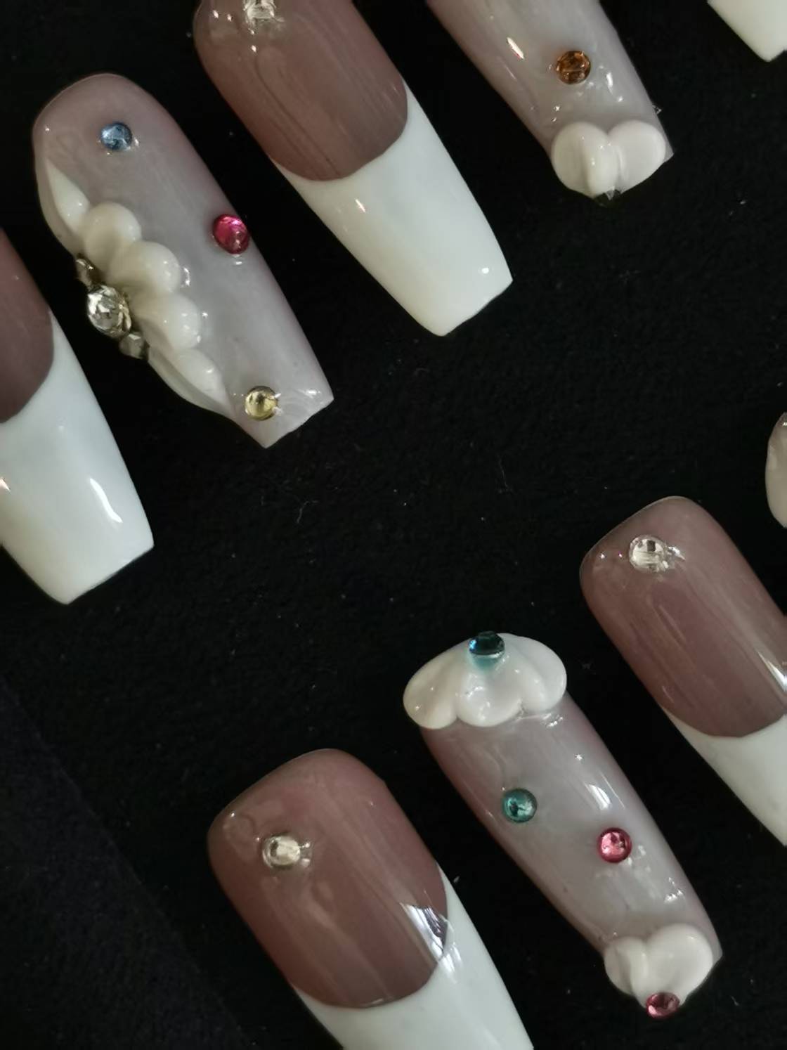 Handmade Acrylic 3D Flower Metallic Press on nails coffin stiletto reusable durable NO:1003