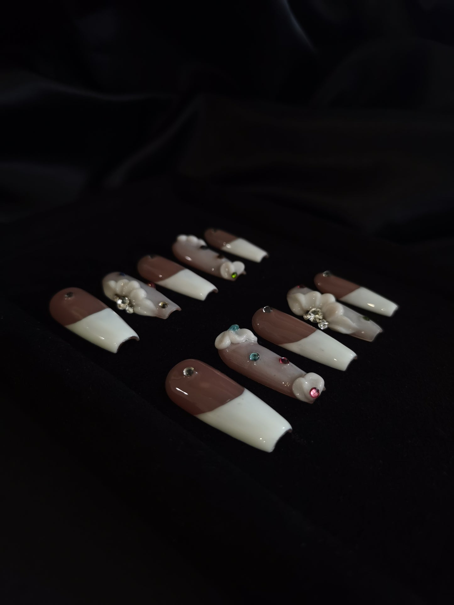 Handmade Acrylic 3D Flower Metallic Press on nails coffin stiletto reusable durable NO:1003