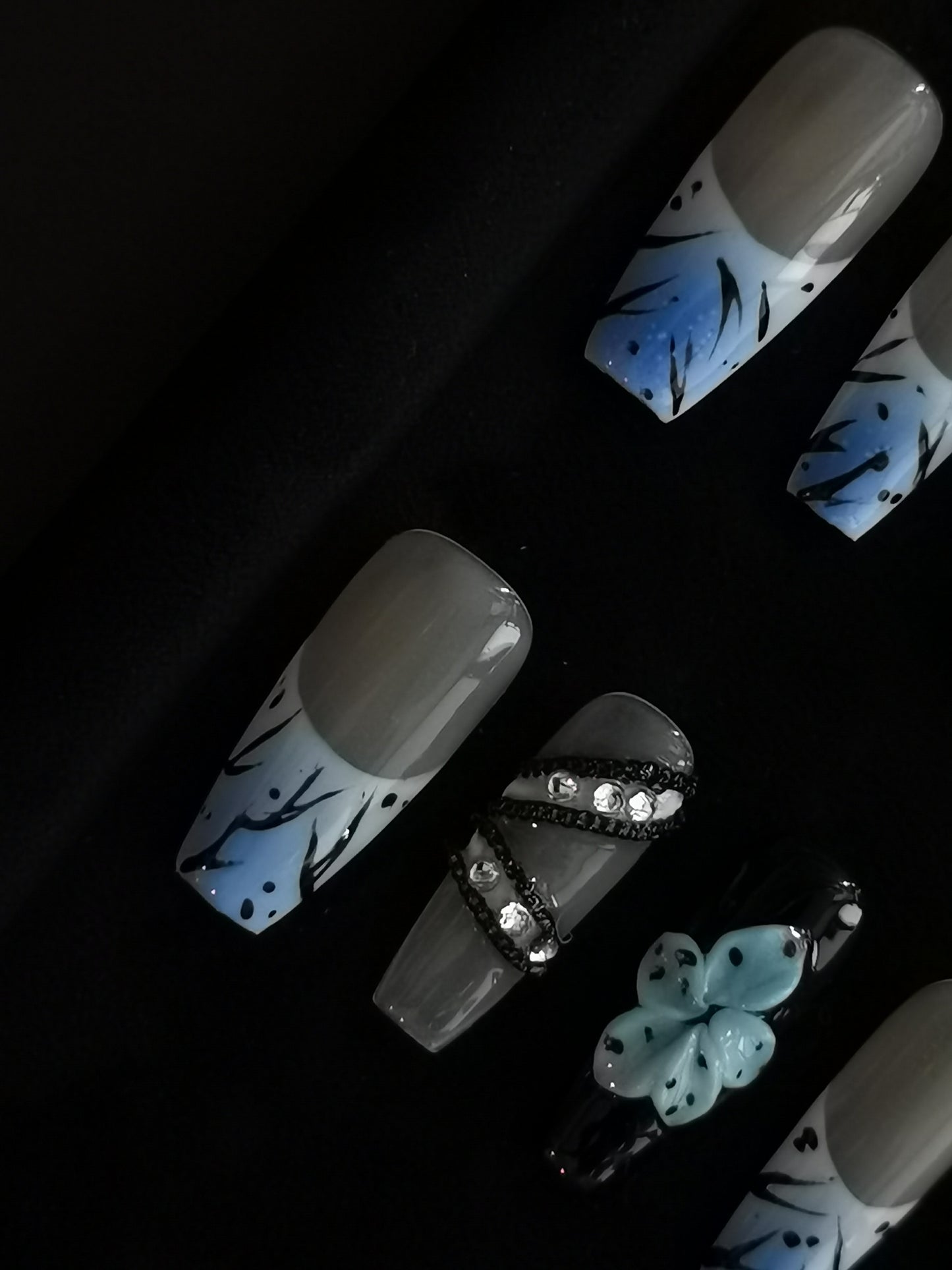 Handmade Acrylic 3D Flower Belt design Press on nails coffin square stiletto reusable durable NO:1027