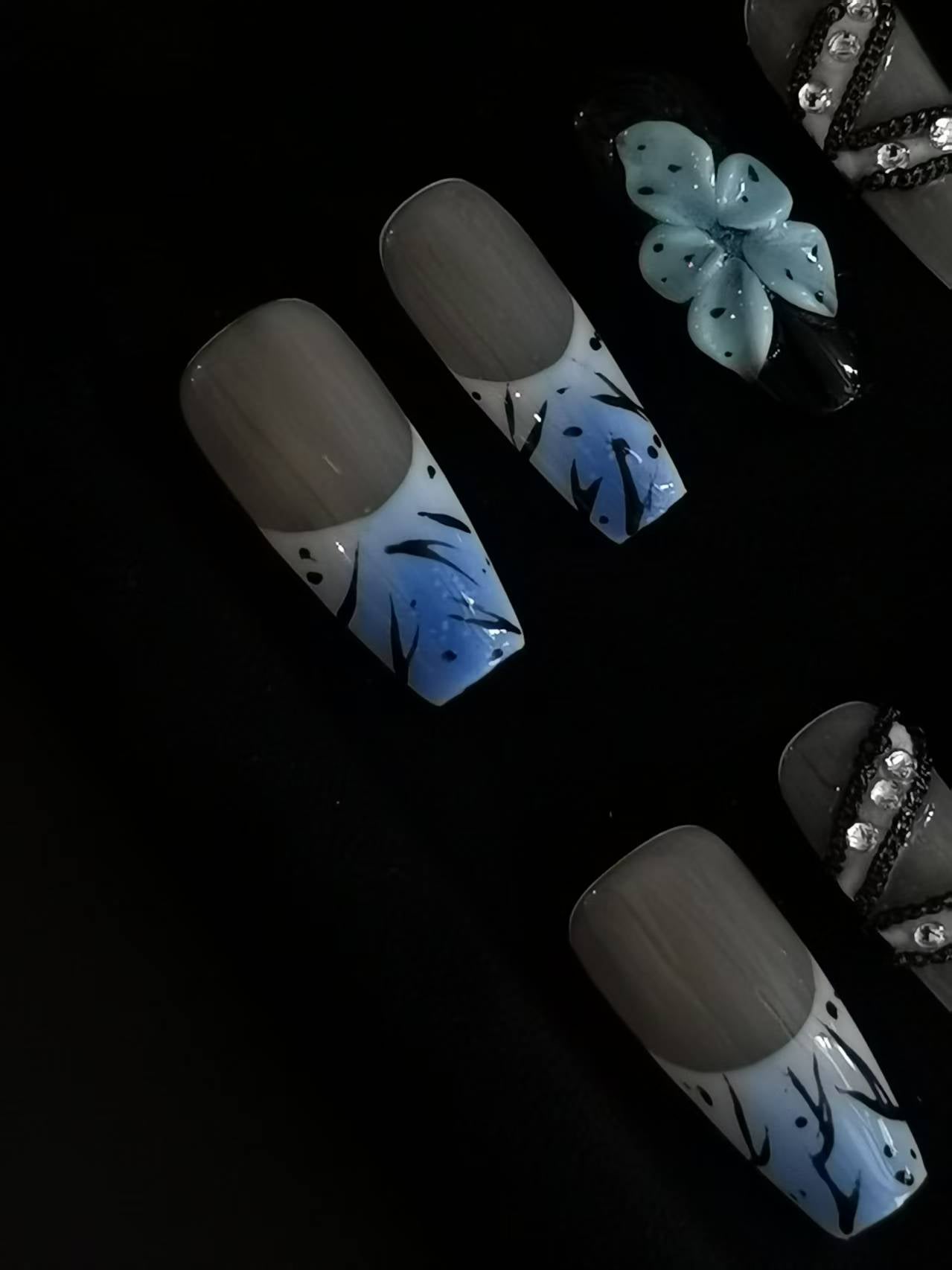 Handmade Acrylic 3D Flower Belt design Press on nails coffin square stiletto reusable durable NO:1027