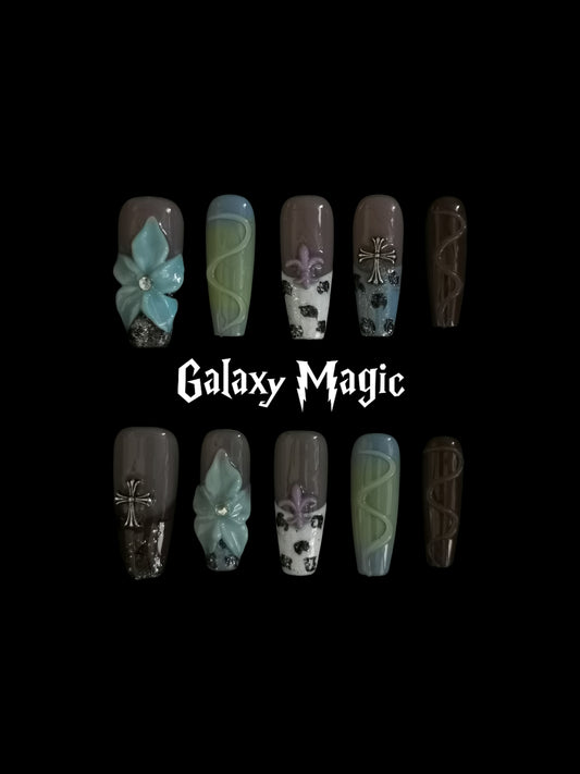 Handmade Acrylic 3D Flower  Press on nails coffin square stiletto reusable durable NO:1014