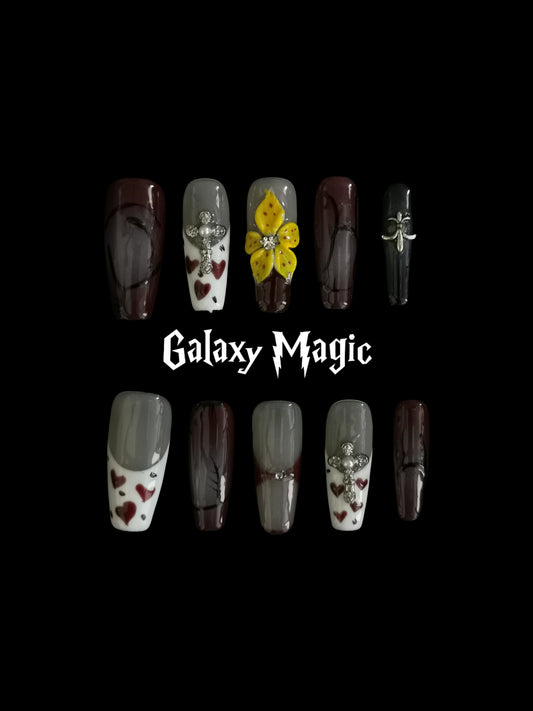 Handmade Acrylic 3D Flower design Press on nails coffin square stiletto reusable durable NO:1020