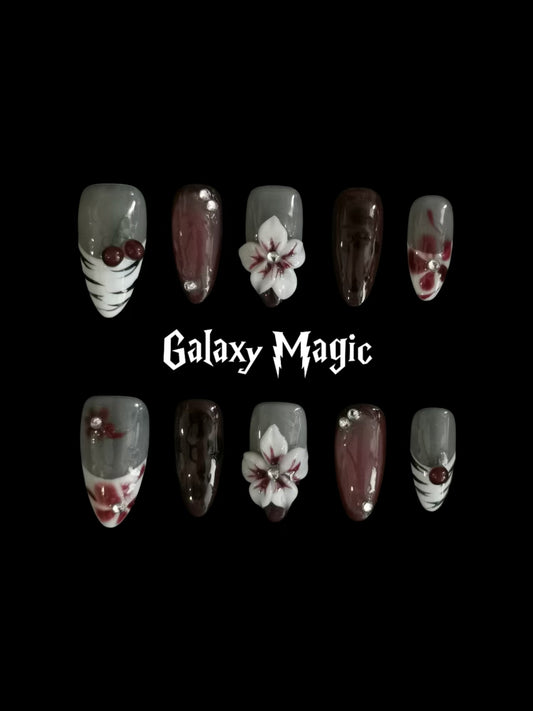 NO:1033 Acrylic  3D Flower  Press on nails almond reusable durable trendy 2025