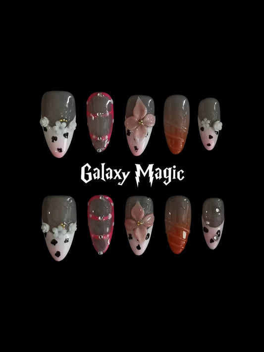 NO:1035 Acrylic  3D Flower  Press on nails almond reusable durable trendy 2025