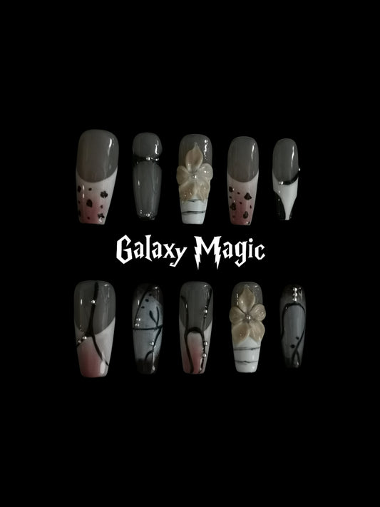 NO:1019 Acrylic Fall Autumn 3D Flower  Press on nails coffin square stiletto reusable durable trendy 2025