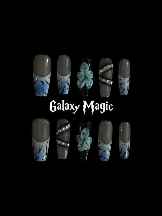 Handmade Acrylic 3D Flower Belt design Press on nails coffin square stiletto reusable durable NO:1027