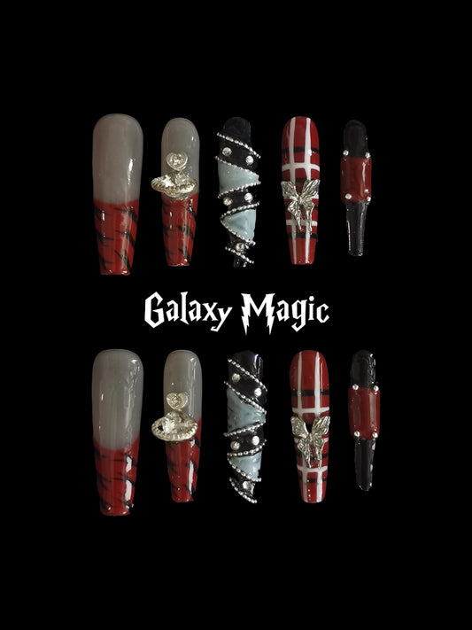 Handmade Acrylic 3D Flower design Press on nails coffin square stiletto reusable durable NO:1029