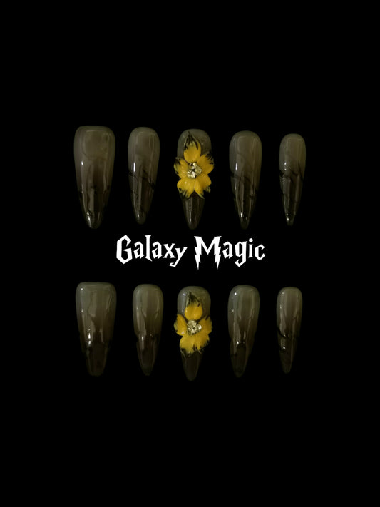 Handmade Acrylic 3D Flower design Press on nails coffin square stiletto reusable durable NO:1031