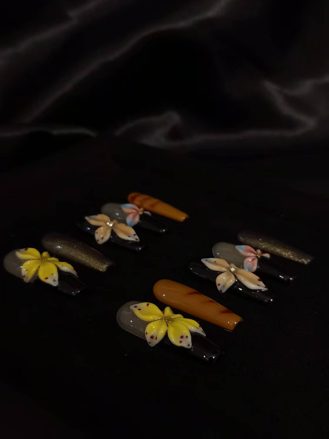 Handmade Acrylic 3D Flower design Press on nails coffin square stiletto reusable durable NO:1034